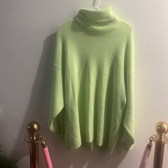 Women's Lime Green Oversized Turtleneck Sweater - Picture 3 of 8